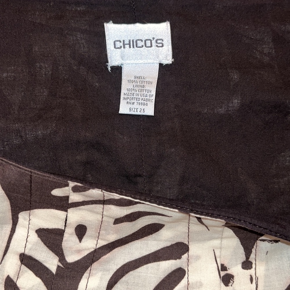 Chico's Women Pleated Skirt Brown Palm Leaf Hawaiin Print Size 2.5 - Picture 6 of 10